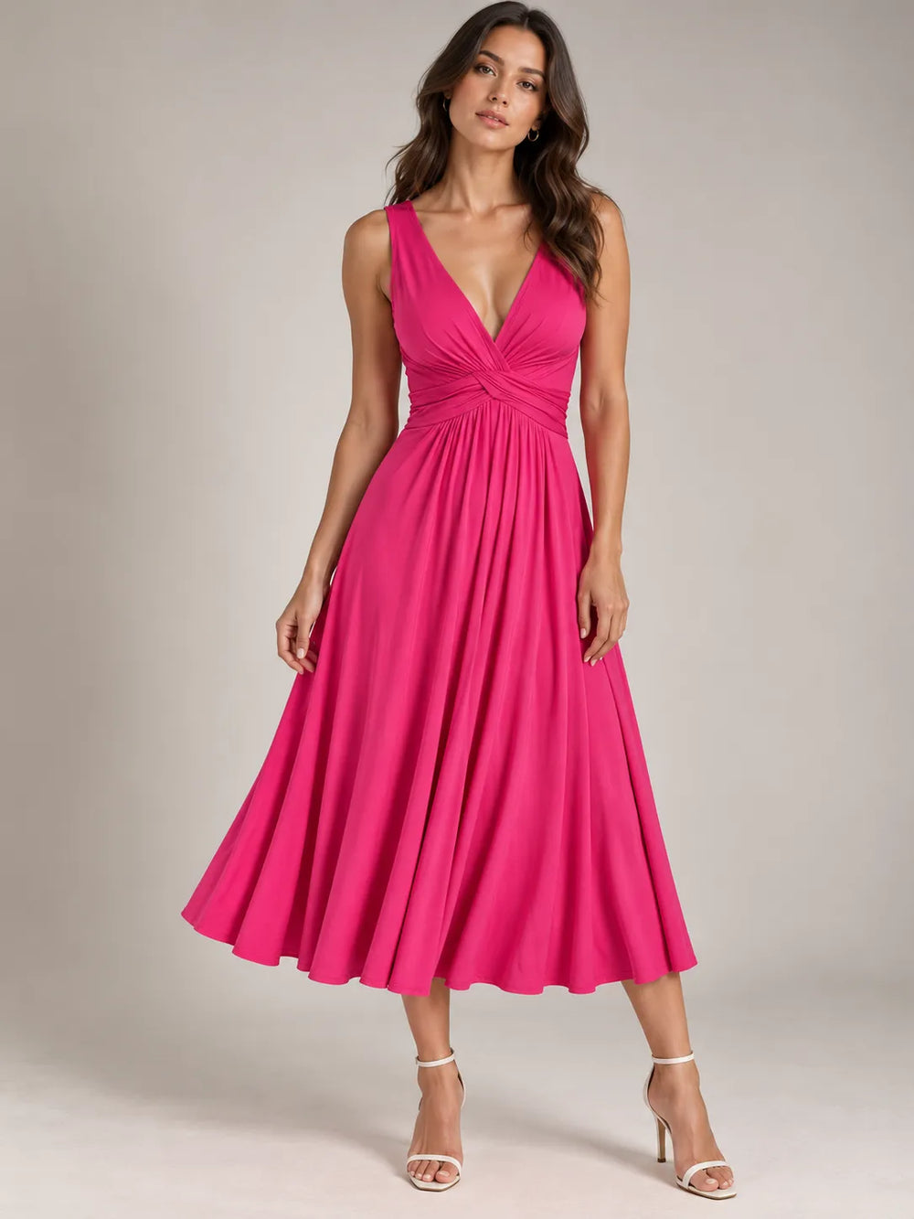 Full Size Twisted Sleeveless Ruched Waist A-Line Dress Plus Size