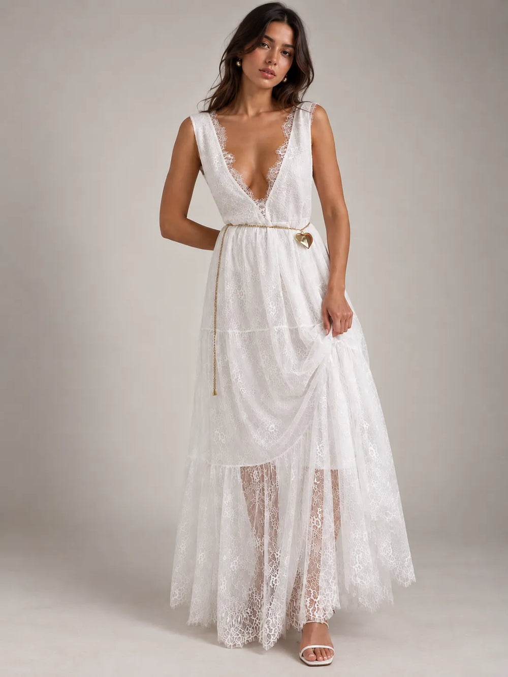 Lace V-Neck Sleeveless Maxi Dress