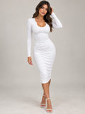 Ruched Long Sleeve Bodycon Midi Dress