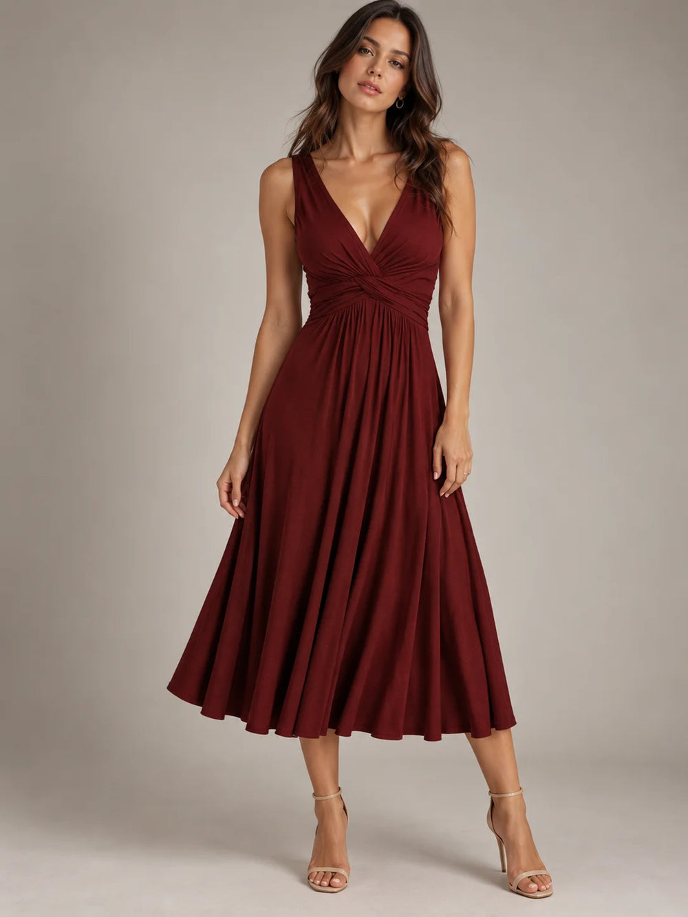 Full Size Twisted Sleeveless Ruched Waist A-Line Dress Plus Size