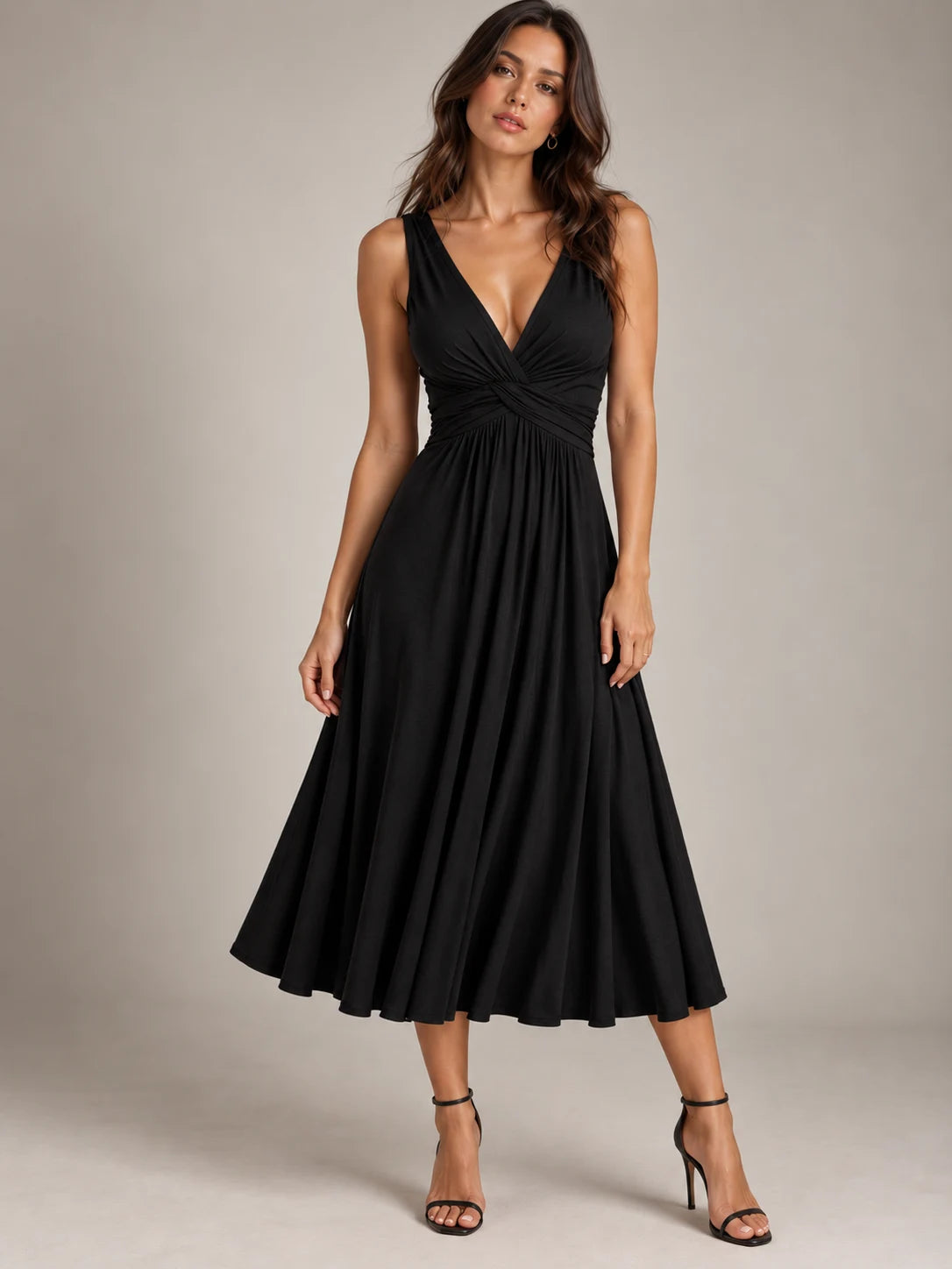 Full Size Twisted Sleeveless Ruched Waist A-Line Dress Plus Size