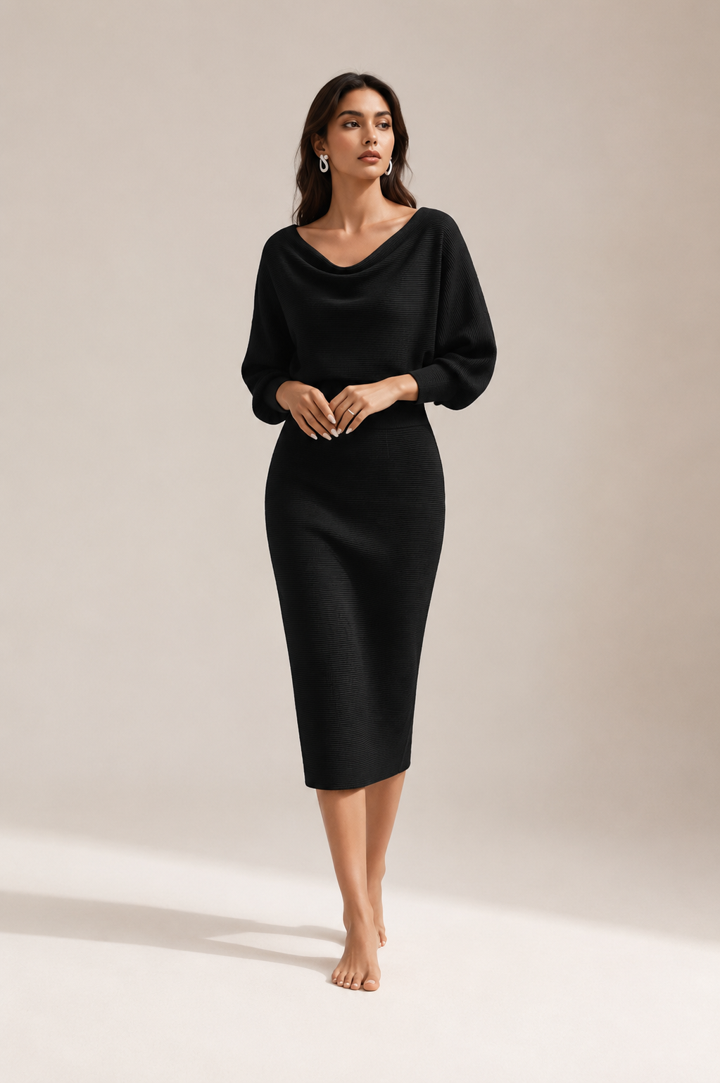 Cowl Neck Knit Bodycon Dress