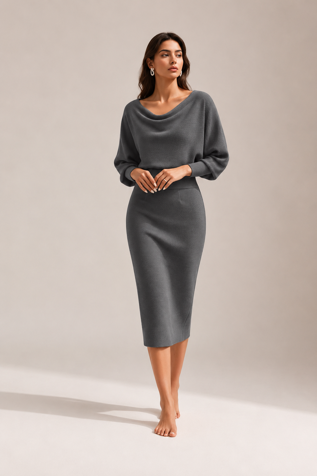 Cowl Neck Knit Bodycon Dress