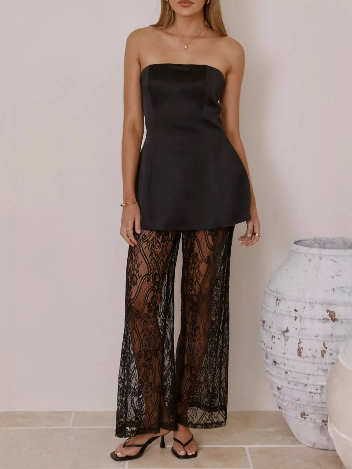 Tube Top and Lace Pants Set