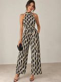 Tied Printed Grecian Neck Jumpsuit