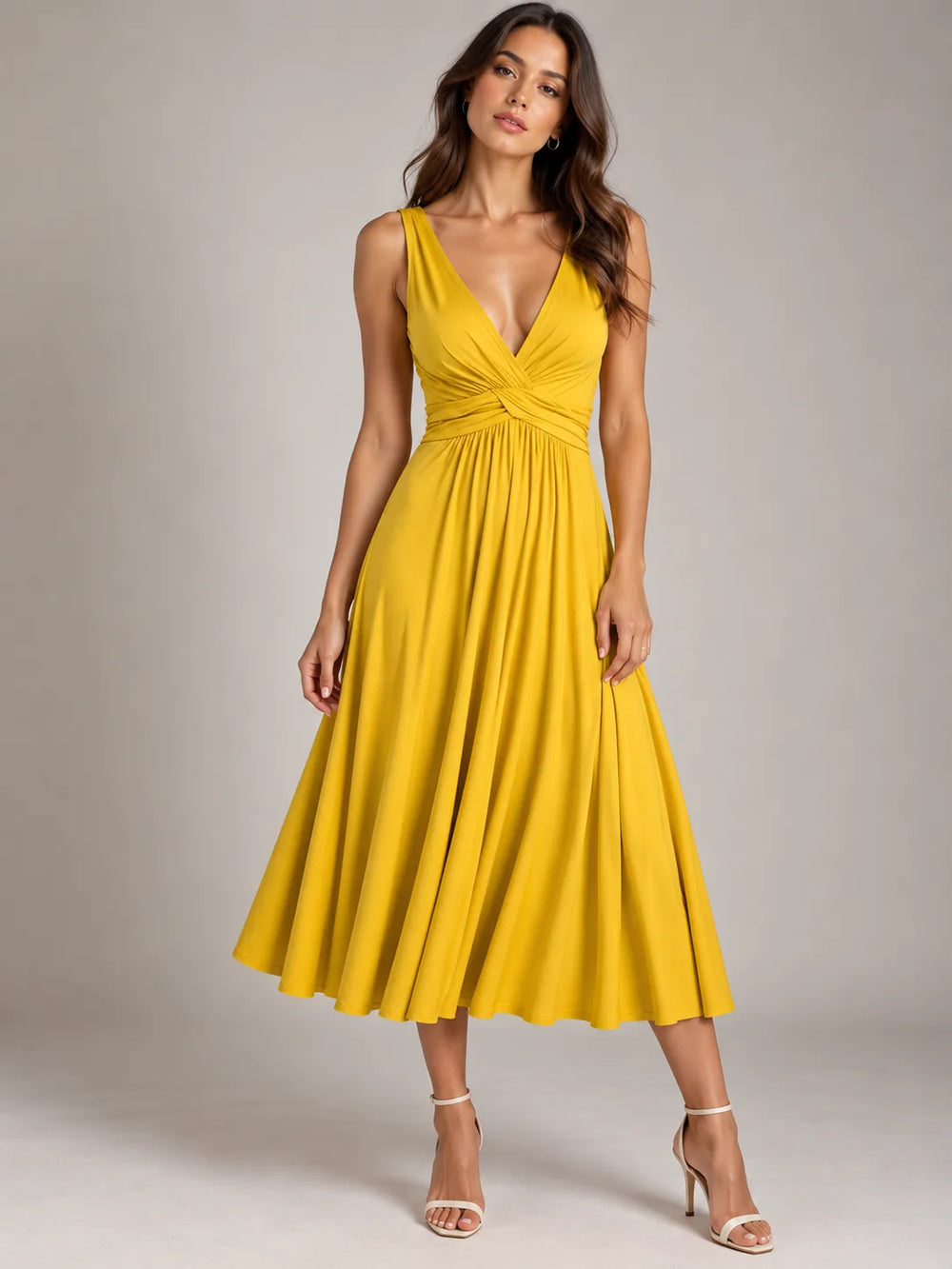 Full Size Twisted Sleeveless Ruched Waist A-Line Dress Plus Size