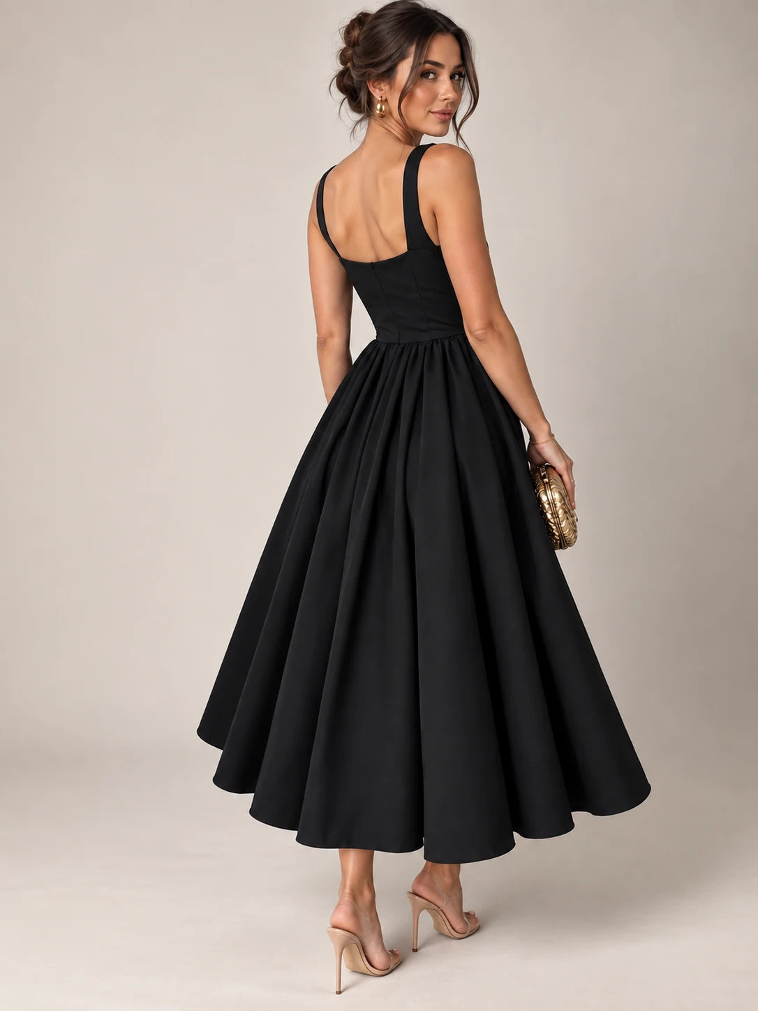 Square Neck A-Line Midi Dress